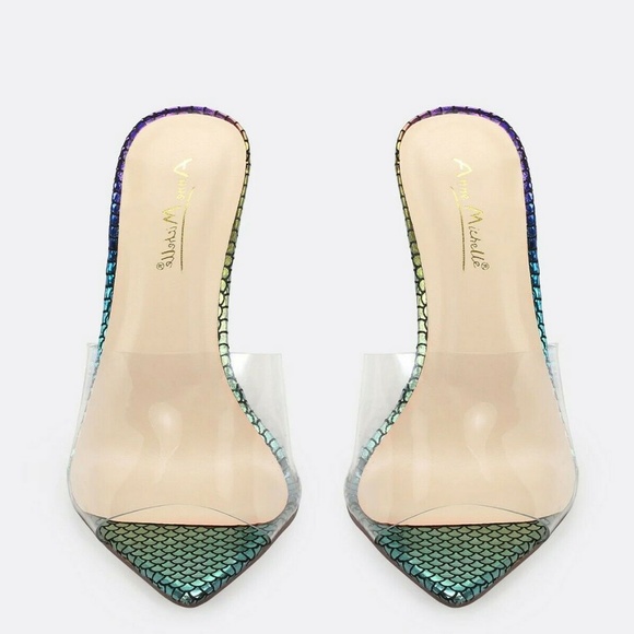 NEW🔥 Rainbow Clear Peep Toe Slip-On Mules Sandals - Picture 5 of 6